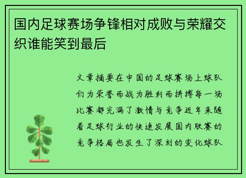国内足球赛场争锋相对成败与荣耀交织谁能笑到最后